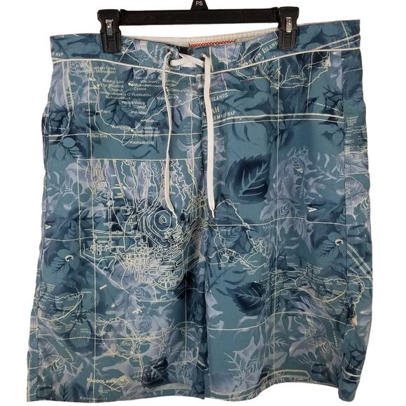 Wonderwall Board Shorts Blue White Hawaii Map Print Very Good Size 36 - Picture 1 of 6